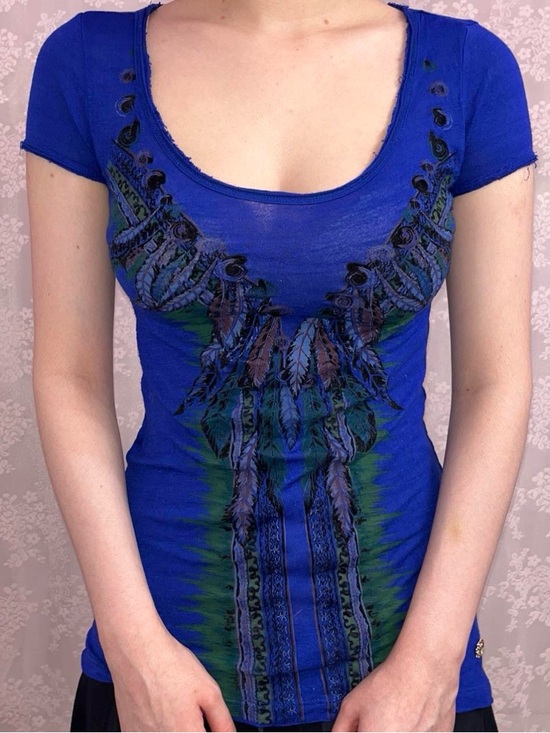 Roberto Cavalli Tops - Roberto Cavalli feather blue short sleeve top